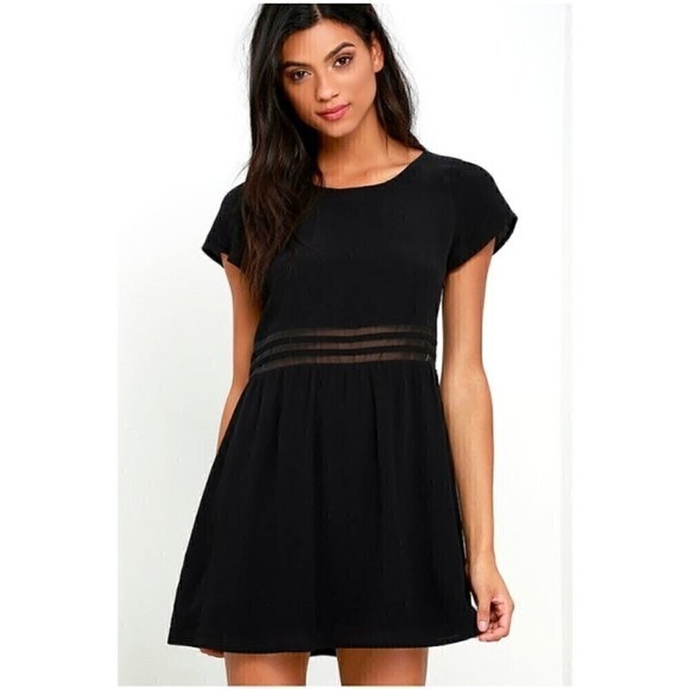 Lulus Funky Fresh Sheer Mesh Detail Short Sleeve Mini Dress Black Size M